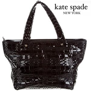 SUPER RARE KATE SPADE Black Patent
Woven Leather Satchel Tote Shoulder Bag